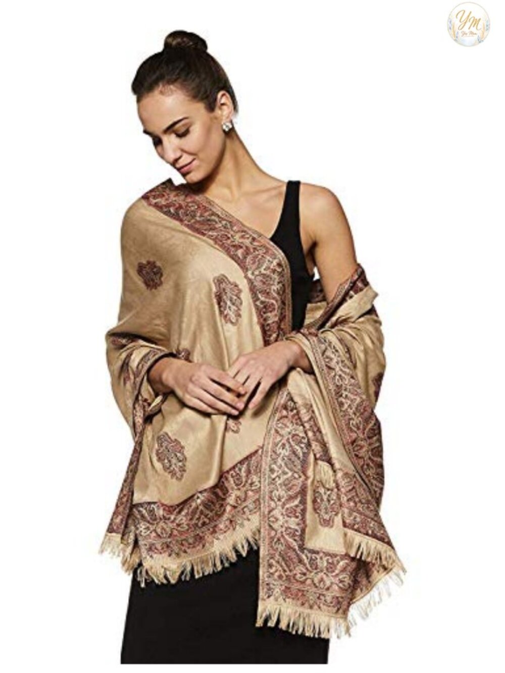 Pashmina Wool Blend Woven Shawl Scarf Wrap Large 40x80 Handicraft Indian